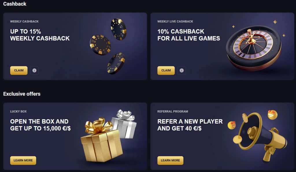 RollXO Casino VIP rewards screen