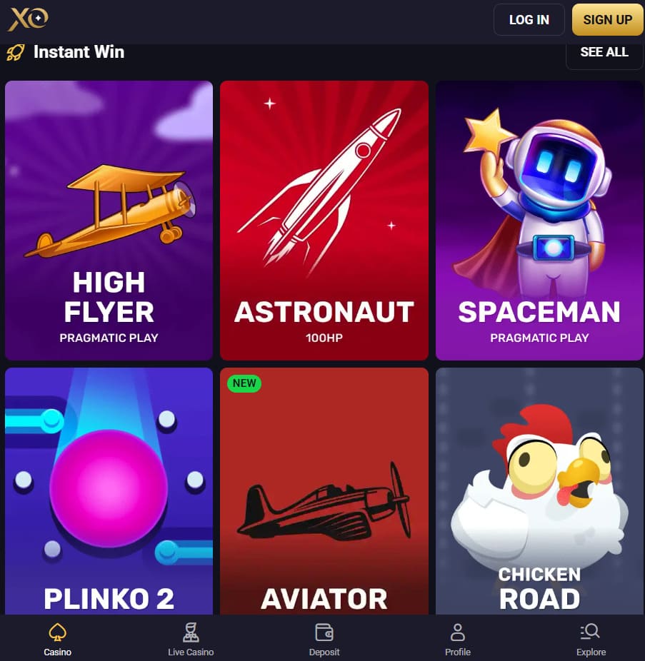 RollXO Casino mobile app payment screen