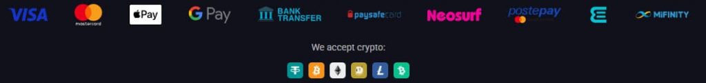 Cryptocurrency payment options at RollXO Casino